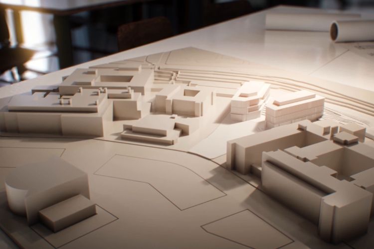 An architect's model of the Digital Nexus Building